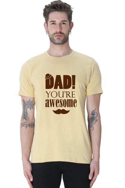 Round Neck Half Sleeves T-Shirt with 'Dad You Are Awesome' with Hat Print