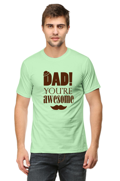 Round Neck Half Sleeves T-Shirt with 'Dad You Are Awesome' with Hat Print