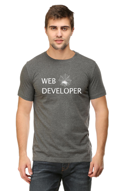 Web Developer : Round Neck Half Sleeves T-Shirt with Spider Print