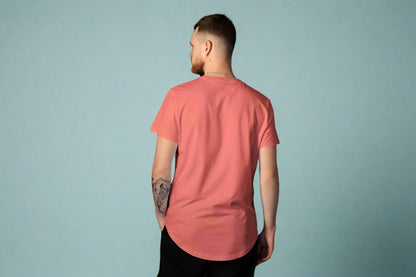 Men Round Neck Solid Coral Half Sleeves T-Shirt