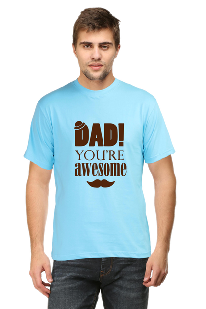 Round Neck Half Sleeves T-Shirt with 'Dad You Are Awesome' with Hat Print