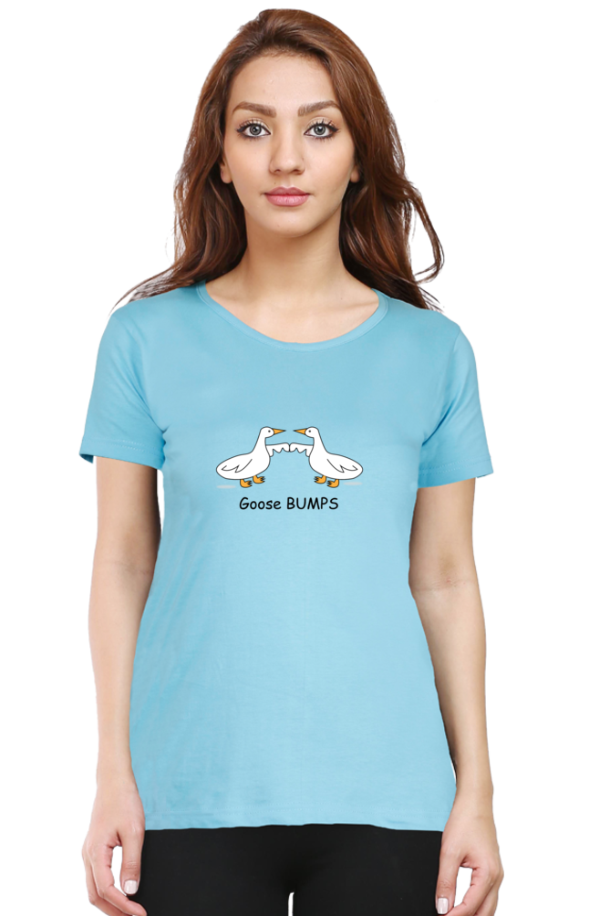 Women's Round Neck Half Sleeves T-Shirt with Duck Bumping Print