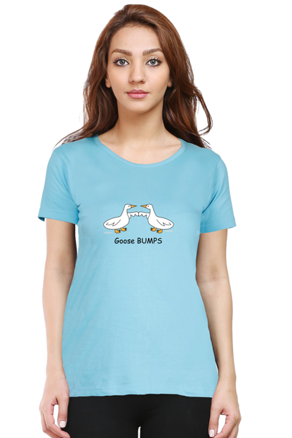 Women's Round Neck Half Sleeves T-Shirt with Duck Bumping Print