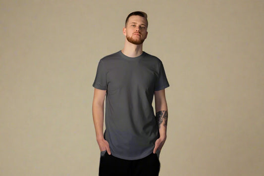 Men Round Neck Solid Steel Grey Half Sleeves T-Shirt for