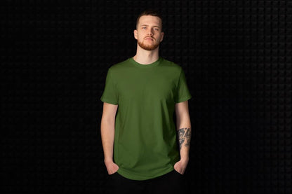 Men Round Neck Solid Bottle Green Half Sleeves T-Shirt