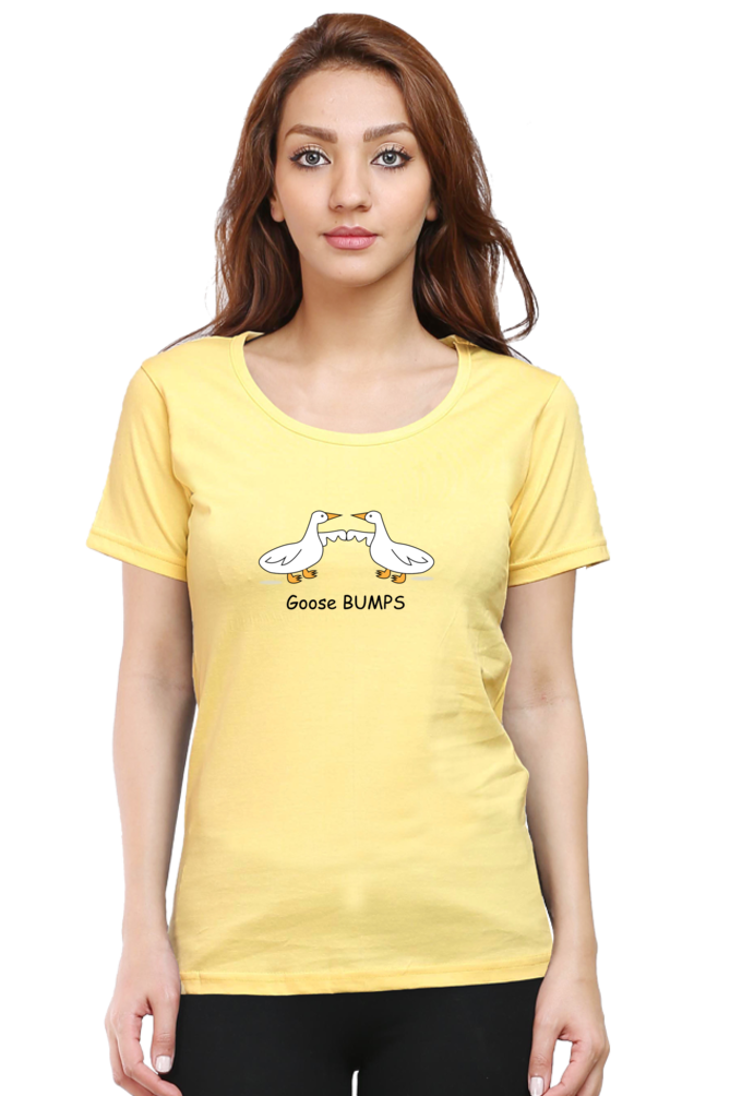 Women's Round Neck Half Sleeves T-Shirt with Duck Bumping Print