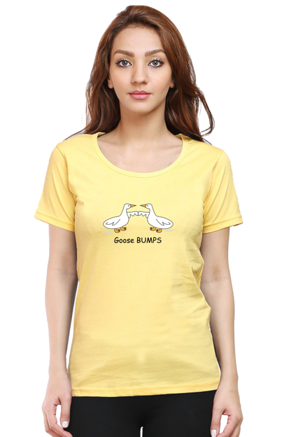 Women's Round Neck Half Sleeves T-Shirt with Duck Bumping Print