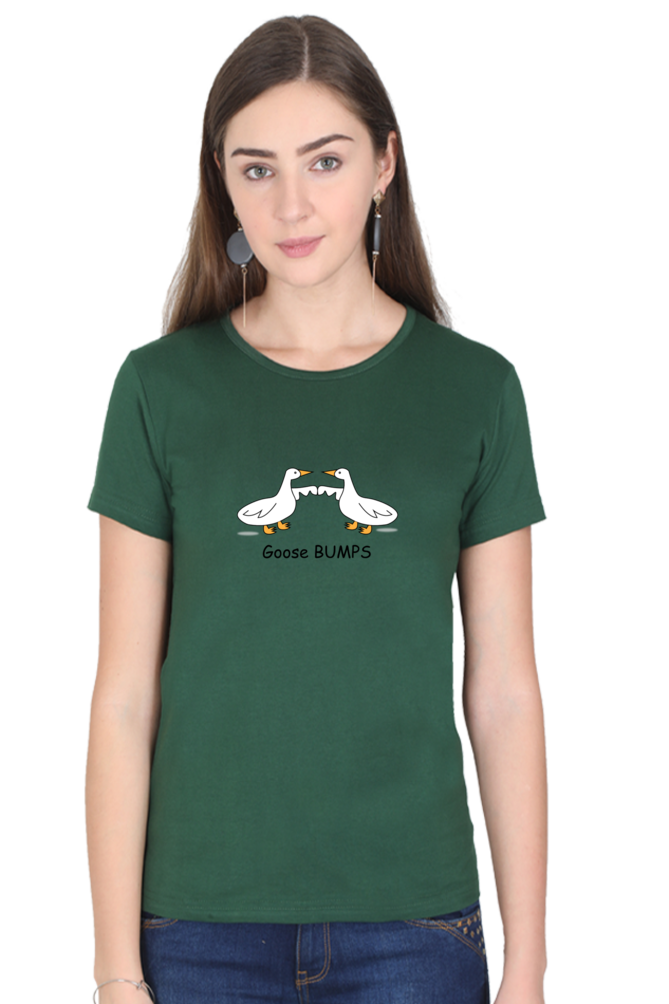 Women's Round Neck Half Sleeves T-Shirt with Duck Bumping Print