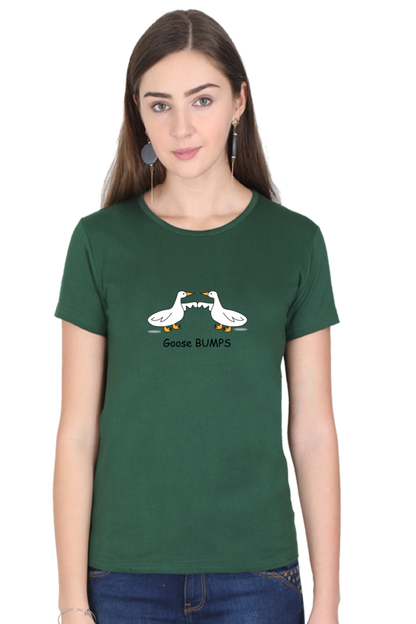 Women's Round Neck Half Sleeves T-Shirt with Duck Bumping Print