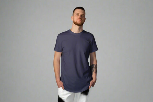 Men Round Neck Solid Navy Blue Half Sleeves T-Shirt