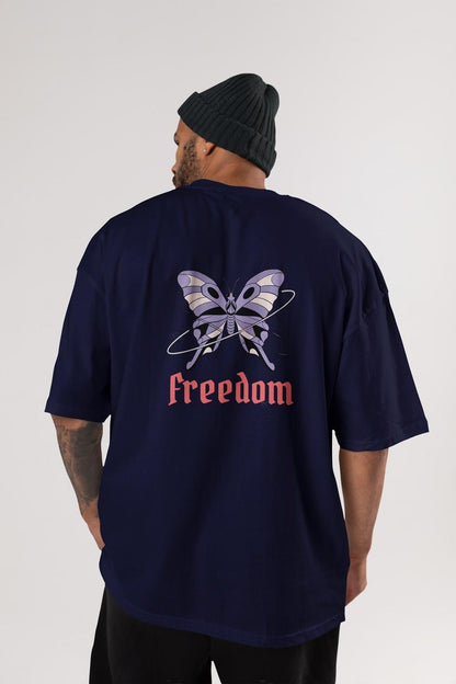 Round Neck Oversized Unisex Half Sleeves T-Shirt with Butterfly Freedom Print