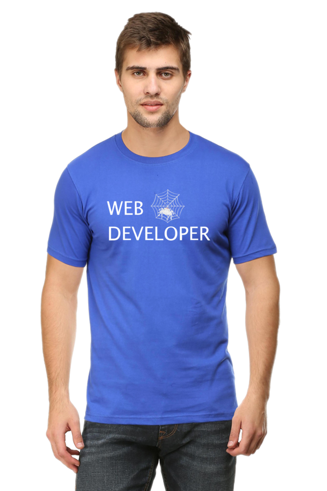 Web Developer : Round Neck Half Sleeves T-Shirt with Spider Print