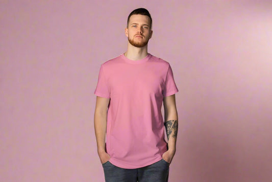 Men Round Neck Solid Flamingo Pink Half Sleeves T-Shirt