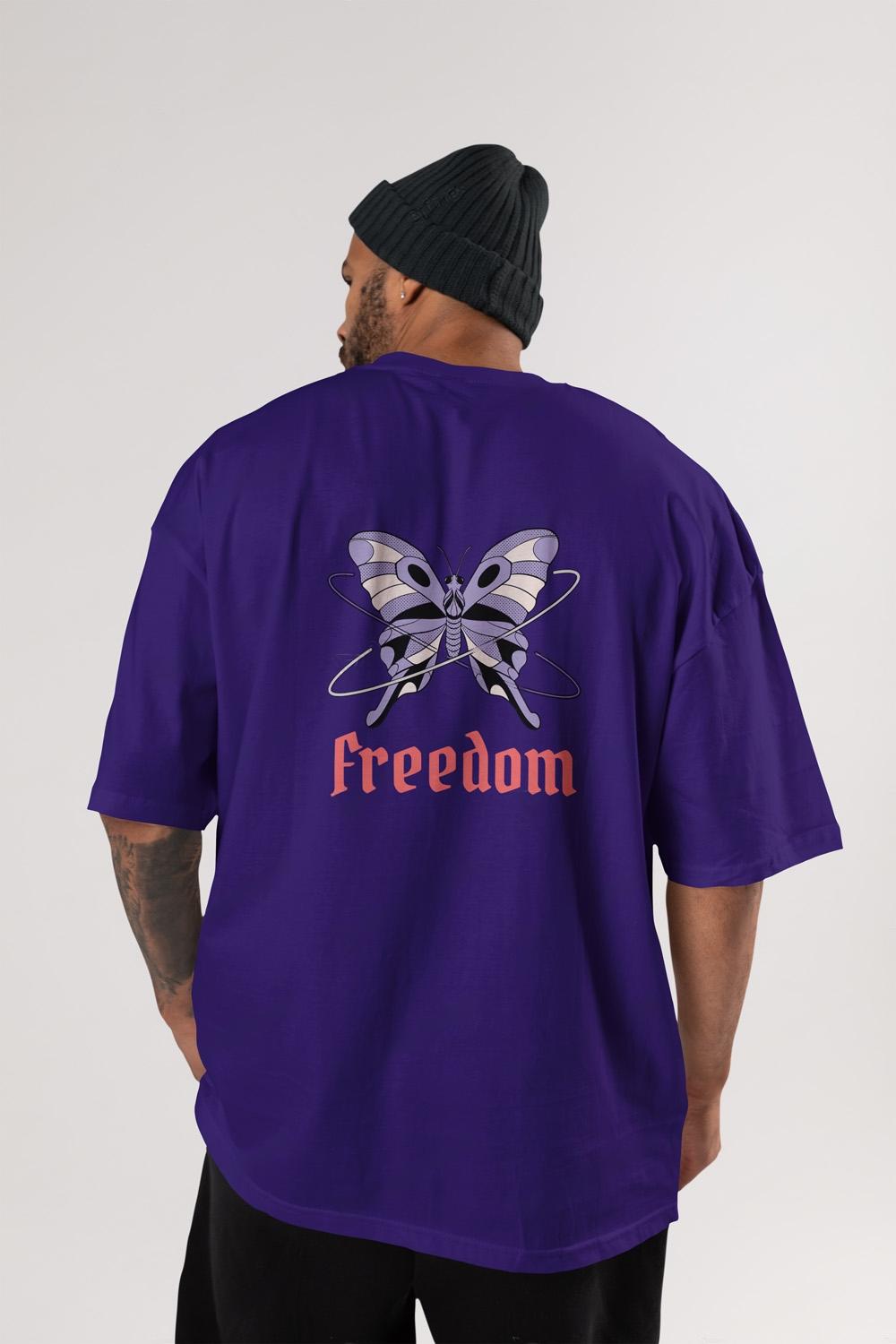 Round Neck Oversized Unisex Half Sleeves T-Shirt with Butterfly Freedom Print