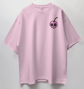 Round Neck Oversized Unisex Half Sleeves T-Shirt with a Skull Cherry Print