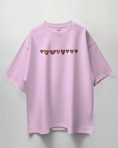 Round Neck Oversized Unisex Half Sleeves T-Shirt with Love Chain Print