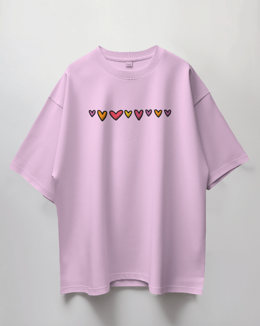 Round Neck Oversized Unisex Half Sleeves T-Shirt with Love Chain Print