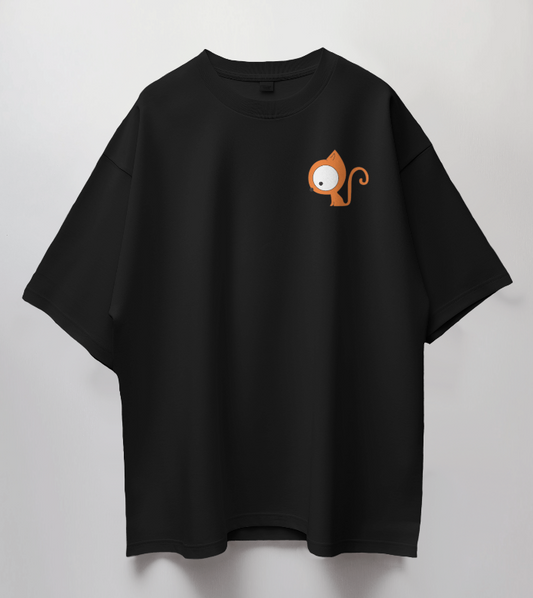 Round Neck Oversized Unisex Half Sleeves T-Shirt with Big-Eyed Kitty Print