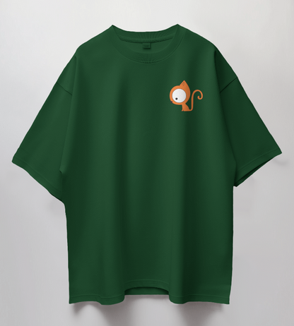 Round Neck Oversized Unisex Half Sleeves T-Shirt with Big-Eyed Kitty Print