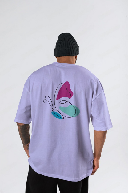 Round Neck Oversized Unisex Half Sleeves T-Shirt with Abstract Butterfly Print