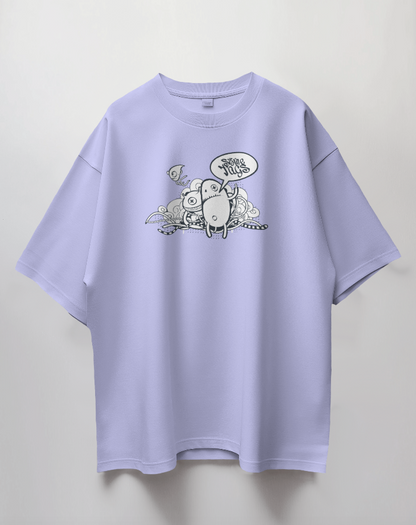 Round Neck Oversized Unisex Half Sleeves T-Shirt with Monster Doodle Crew Print
