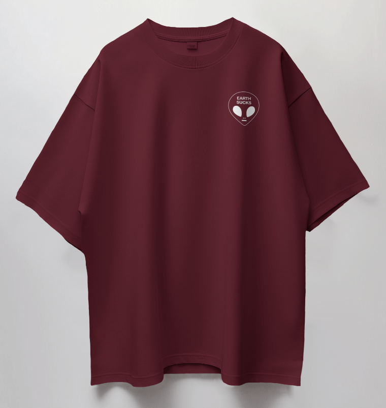 Round Neck Oversized Unisex Half Sleeves T-Shirt with Alien Perspective Print