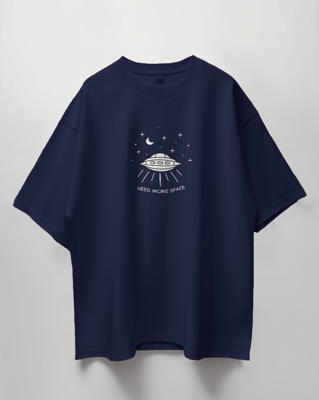 Oversized Unisex T-Shirt with Spaceship & Stars (Need More Space)