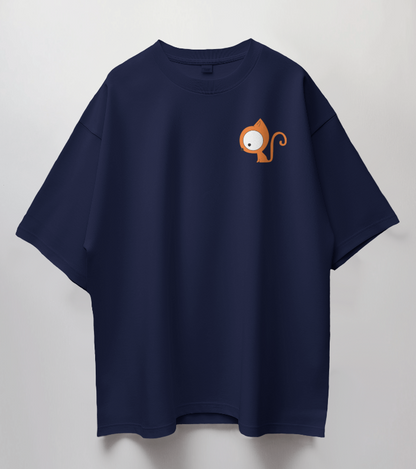 Round Neck Oversized Unisex Half Sleeves T-Shirt with Big-Eyed Kitty Print