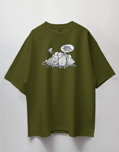 Round Neck Oversized Unisex Half Sleeves T-Shirt with Monster Doodle Crew Print
