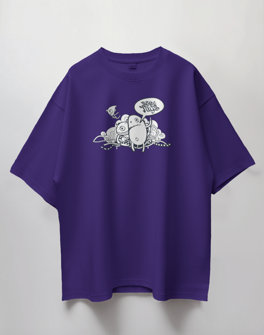 Round Neck Oversized Unisex Half Sleeves T-Shirt with Monster Doodle Crew Print