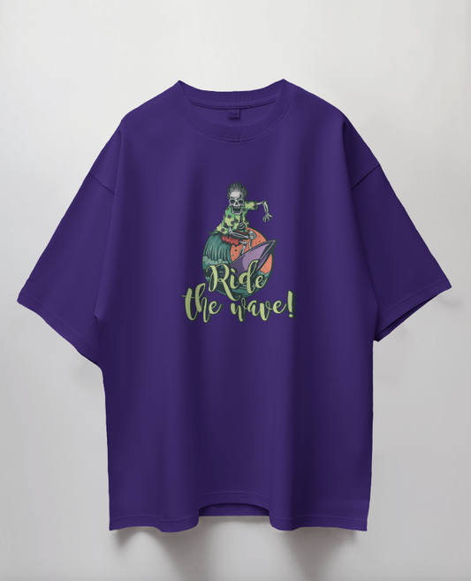 Round Neck Oversized Unisex Half Sleeves T-Shirt with Ride the Wave Print