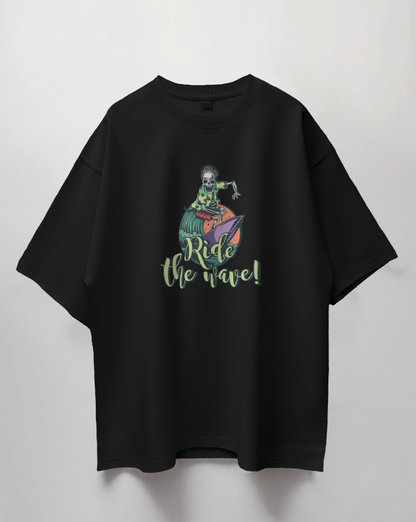 Round Neck Oversized Unisex Half Sleeves T-Shirt with Ride the Wave Print