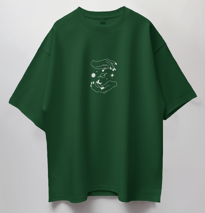 Round Neck Oversized Unisex Half Sleeves T-Shirt with Planets Between Hands