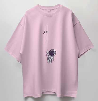 Round Neck Oversized Unisex Half Sleeves T-Shirt with Astronaut Hanging