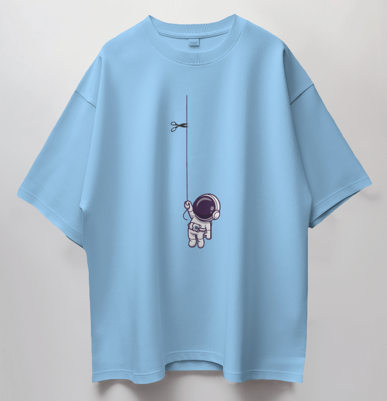 Round Neck Oversized Unisex Half Sleeves T-Shirt with Astronaut Hanging