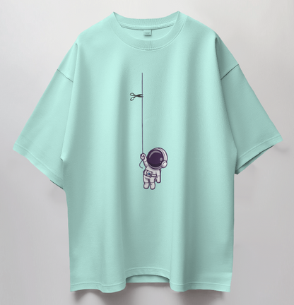 Round Neck Oversized Unisex Half Sleeves T-Shirt with Astronaut Hanging