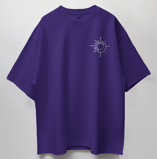 Round Neck Oversized Unisex Half Sleeves T-Shirt with Sun & Moon