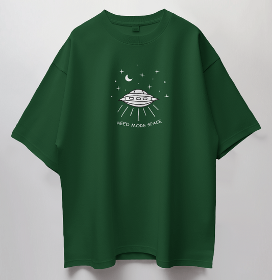 Round Neck Oversized Unisex Half Sleeves T-Shirt with Spaceship & Stars (Need More Space)