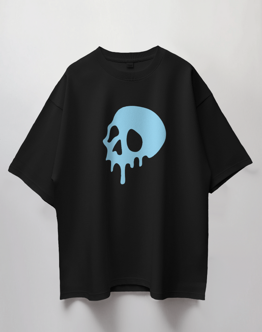 Round Neck Oversized Unisex Half Sleeves T-Shirt with Skull Flow Print