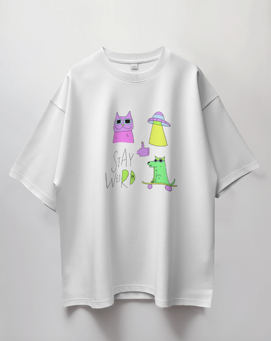 Round Neck Oversized Unisex Half Sleeves T-Shirt with DripWeird Print