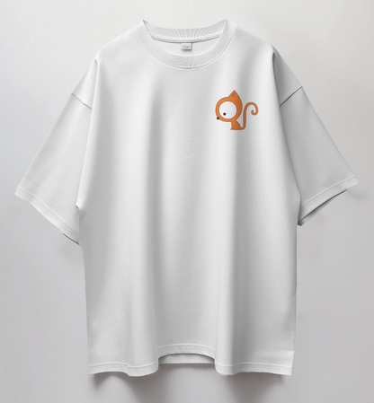 Round Neck Oversized Unisex Half Sleeves T-Shirt with Big-Eyed Kitty Print