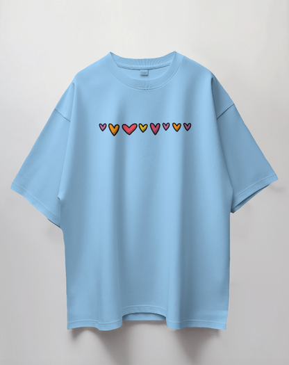 Round Neck Oversized Unisex Half Sleeves T-Shirt with Love Chain Print