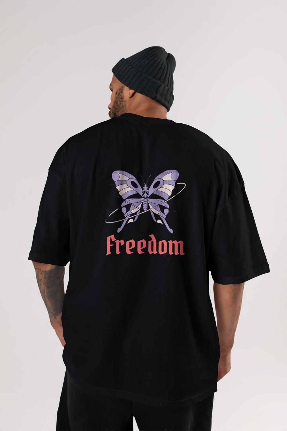 Round Neck Oversized Unisex Half Sleeves T-Shirt with Butterfly Freedom Print