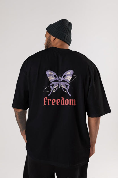 Round Neck Oversized Unisex Half Sleeves T-Shirt with Butterfly Freedom Print