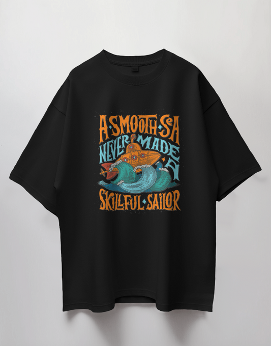 Round Neck Oversized Unisex Half Sleeves T-Shirt with Skillful Sailor Print