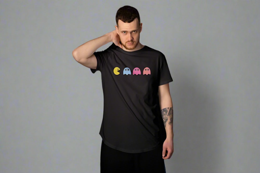 Men Round Neck Half Sleeves T-Shirt with Pac Man Print