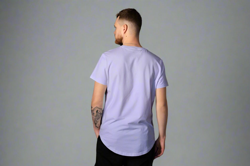 Men Round Neck Solid Lavender Half Sleeves T-Shirt