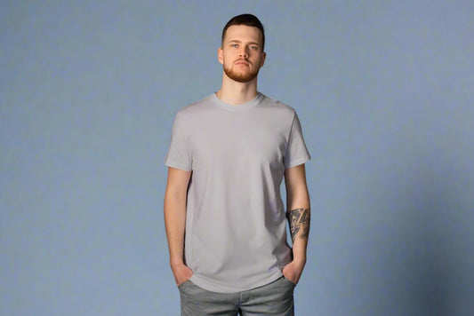 Round Neck Solid Grey Melange Half Sleeves T-Shirt