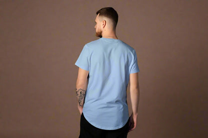 Men Round Neck Solid Baby Blue Half Sleeves T-Shirt