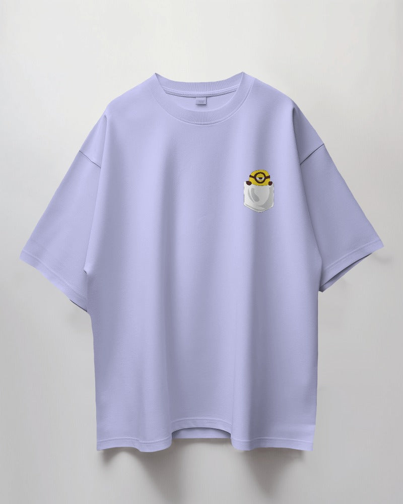 Round Neck Oversized Unisex Half Sleeves T-Shirt with Minion in Pocket Print